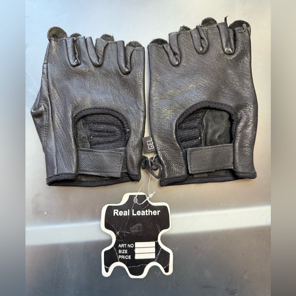 Real Black Leather Fingerless Gloves